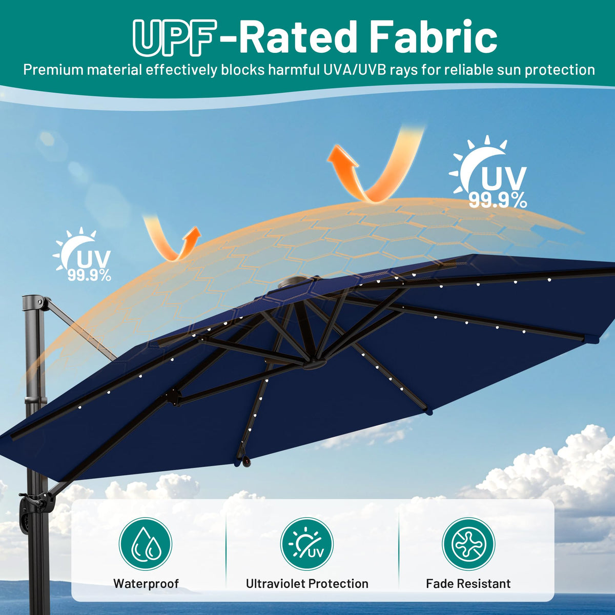 9FT Cantilever Patio Umbrella with Lights L69866