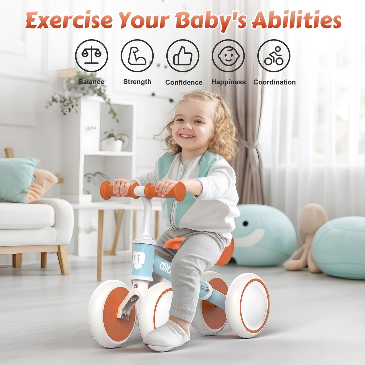 Baby Balance Bike 12-36 Months Adjustable Seat 3 Wheels U323696