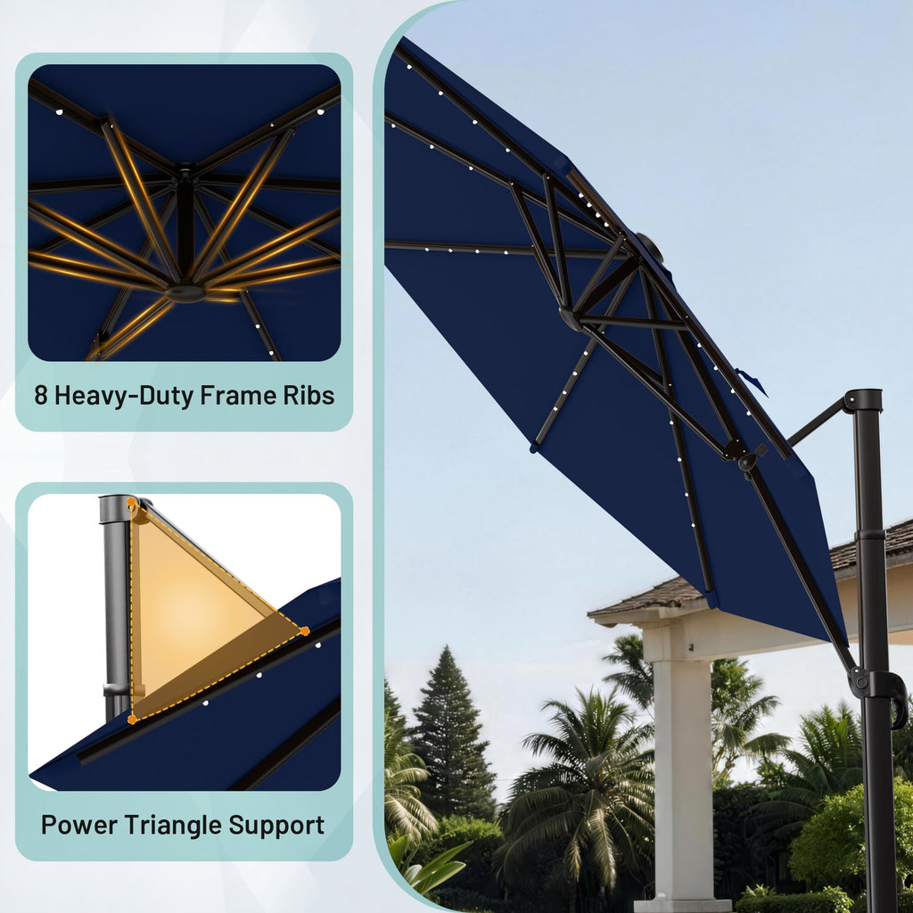 9FT Cantilever Patio Umbrella with Lights L69866