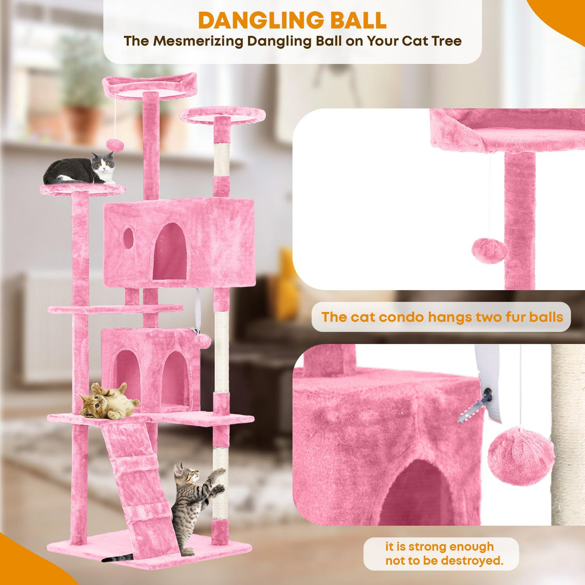 70in Pink Cat Tree with Scratching Post M462