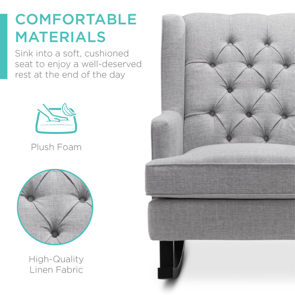 Gray Velvet Tufted Upholstered Rocking Accent Chair with Wood Frame U317