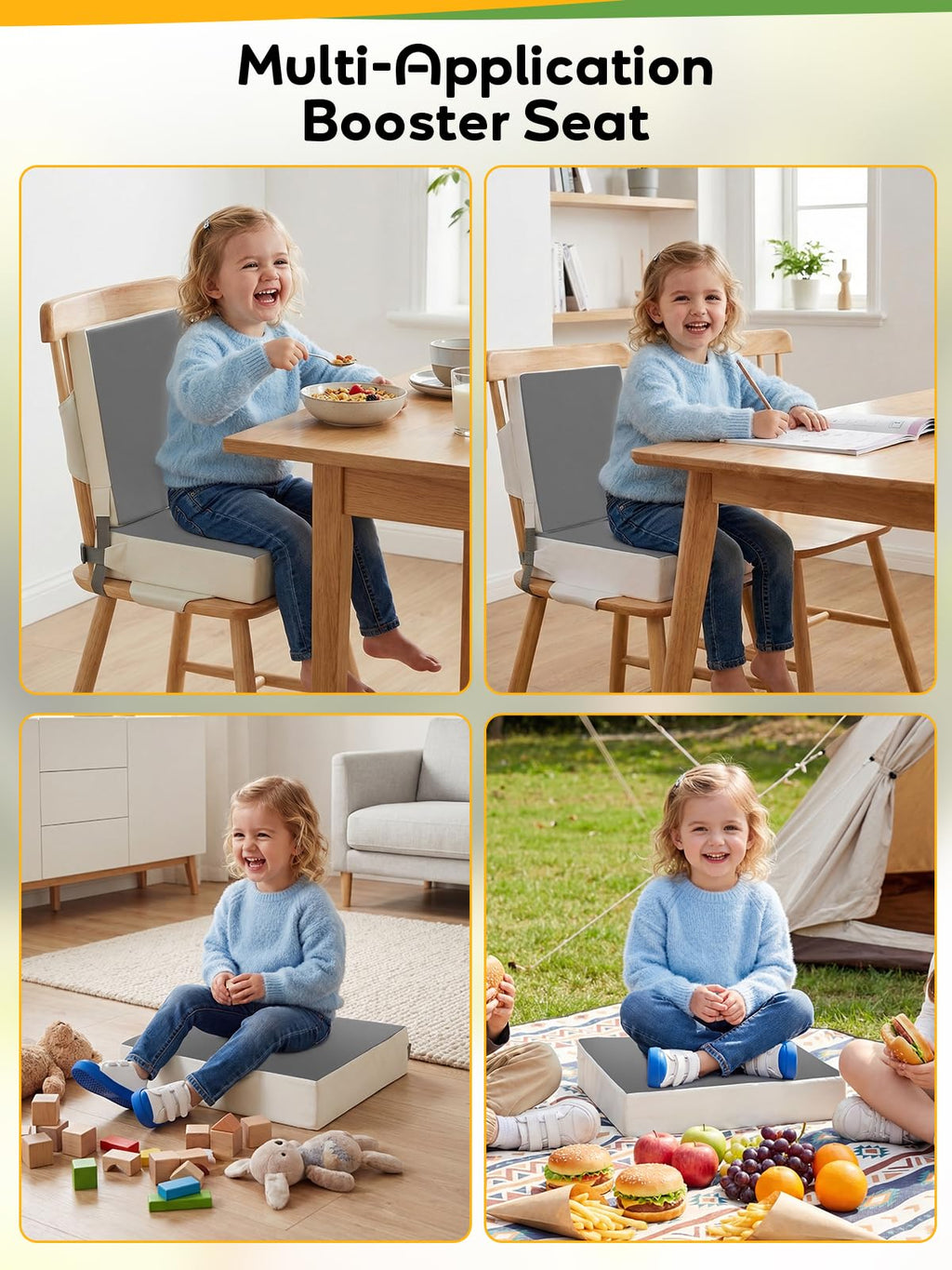 Grey Toddler Booster Seat for Kitchen Chair I998