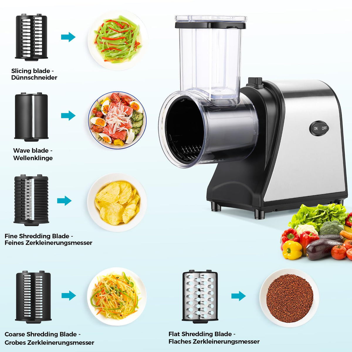 Electric Stainless Steel Vegetable Slicer with 5 Blades B989