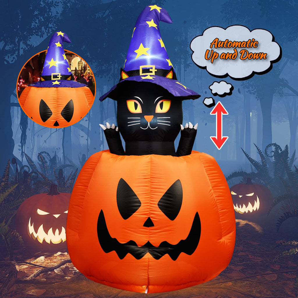 Halloween Inflatable Animated Witch Cat in Pumpkin B772258