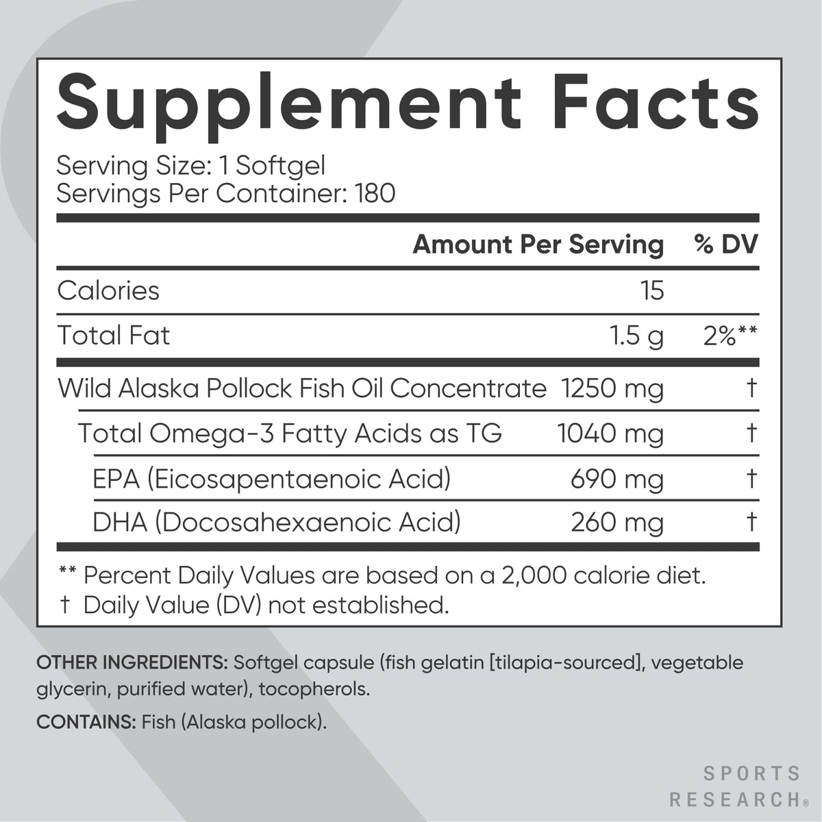Omega-3 Fish Oil 1250mg 180 Count G187043