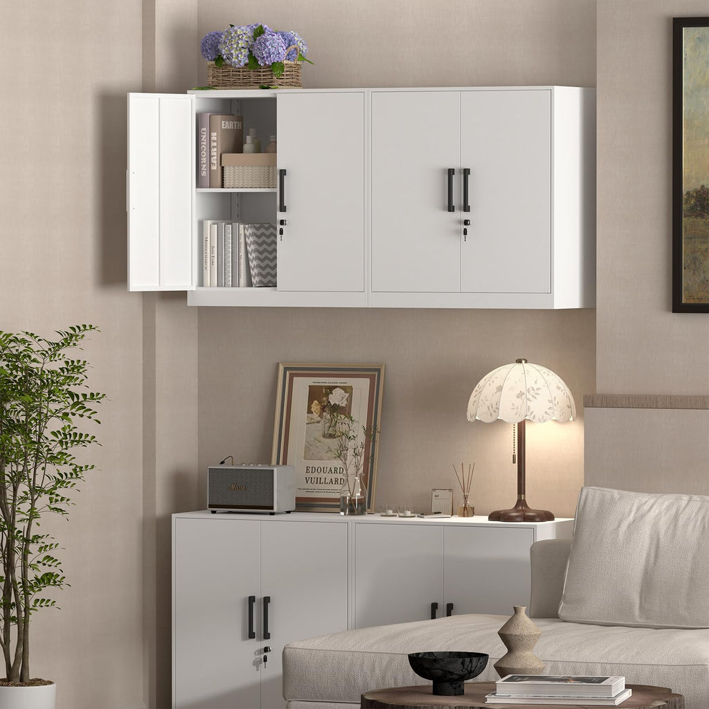 Lockable White Wall Cabinet with Adjustable Shelf Y2247