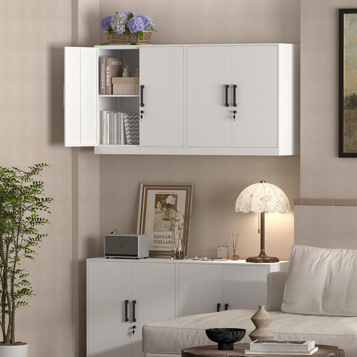 Lockable White Wall Cabinet with Adjustable Shelf Y2247