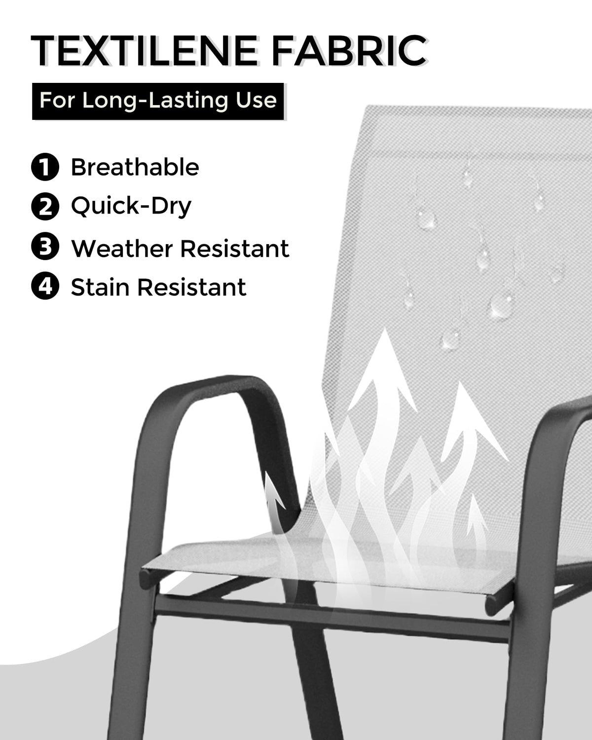 4 Pcs Stackable Grey Metal Textilene Patio Chairs H542994
