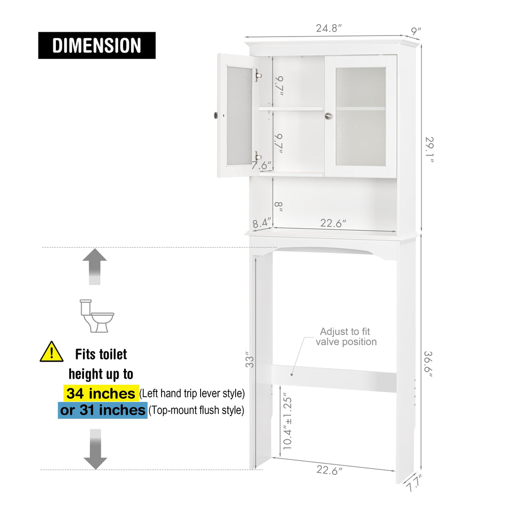 Over the Toilet Storage Cabinet with Tempered Glass Doors E1443