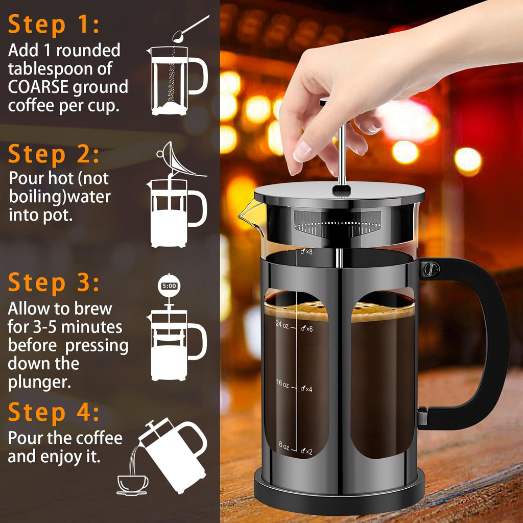 French Press Coffee Maker 34oz with 4 Filters Borosilicate Glass N542