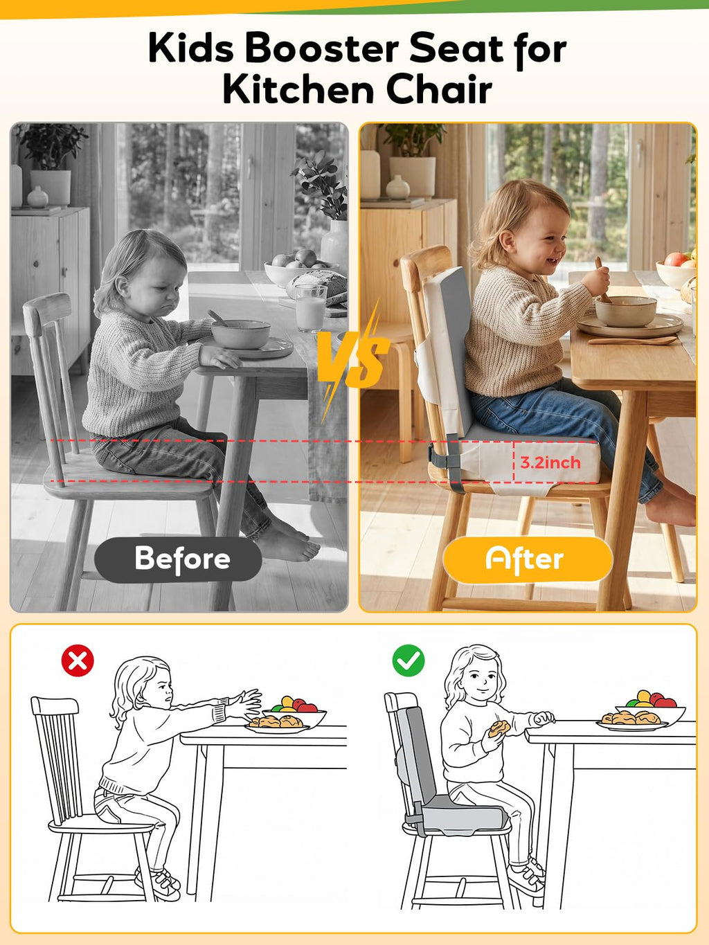 Grey Toddler Booster Seat for Kitchen Chair I998