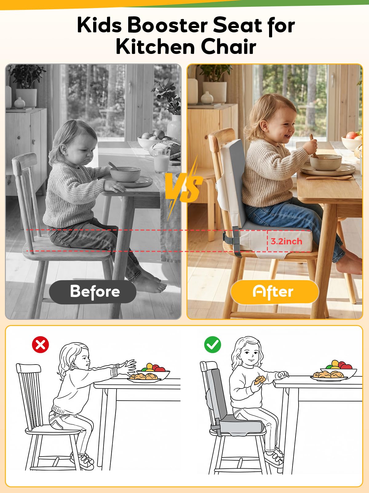 Grey Toddler Booster Seat for Kitchen Chair I998