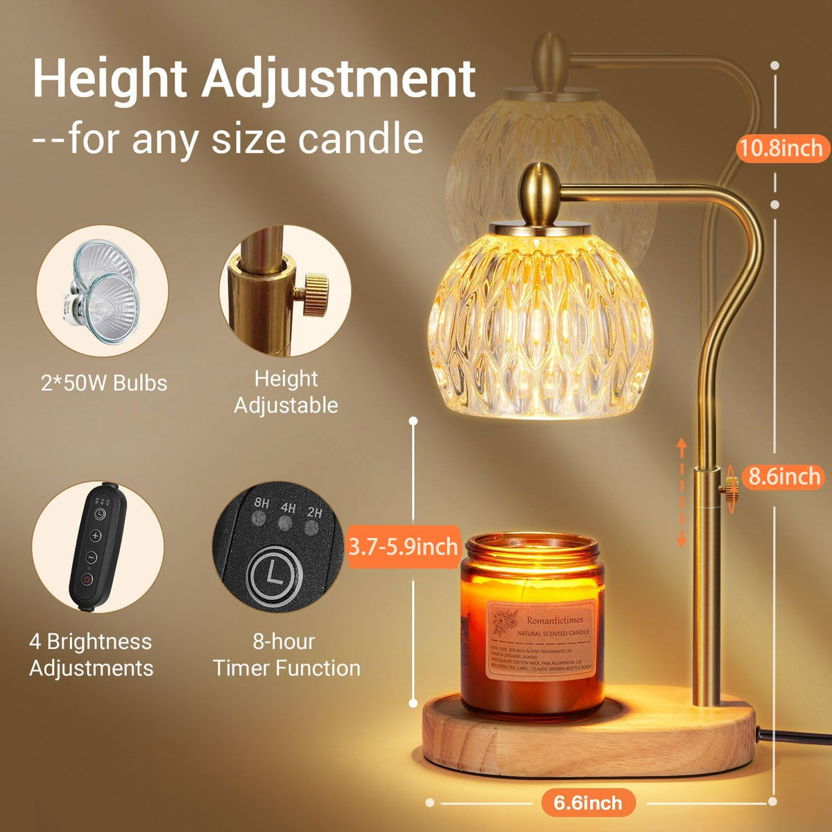 Candle Warmer Lamp with Timer & Dimmer Height Adjustable U450