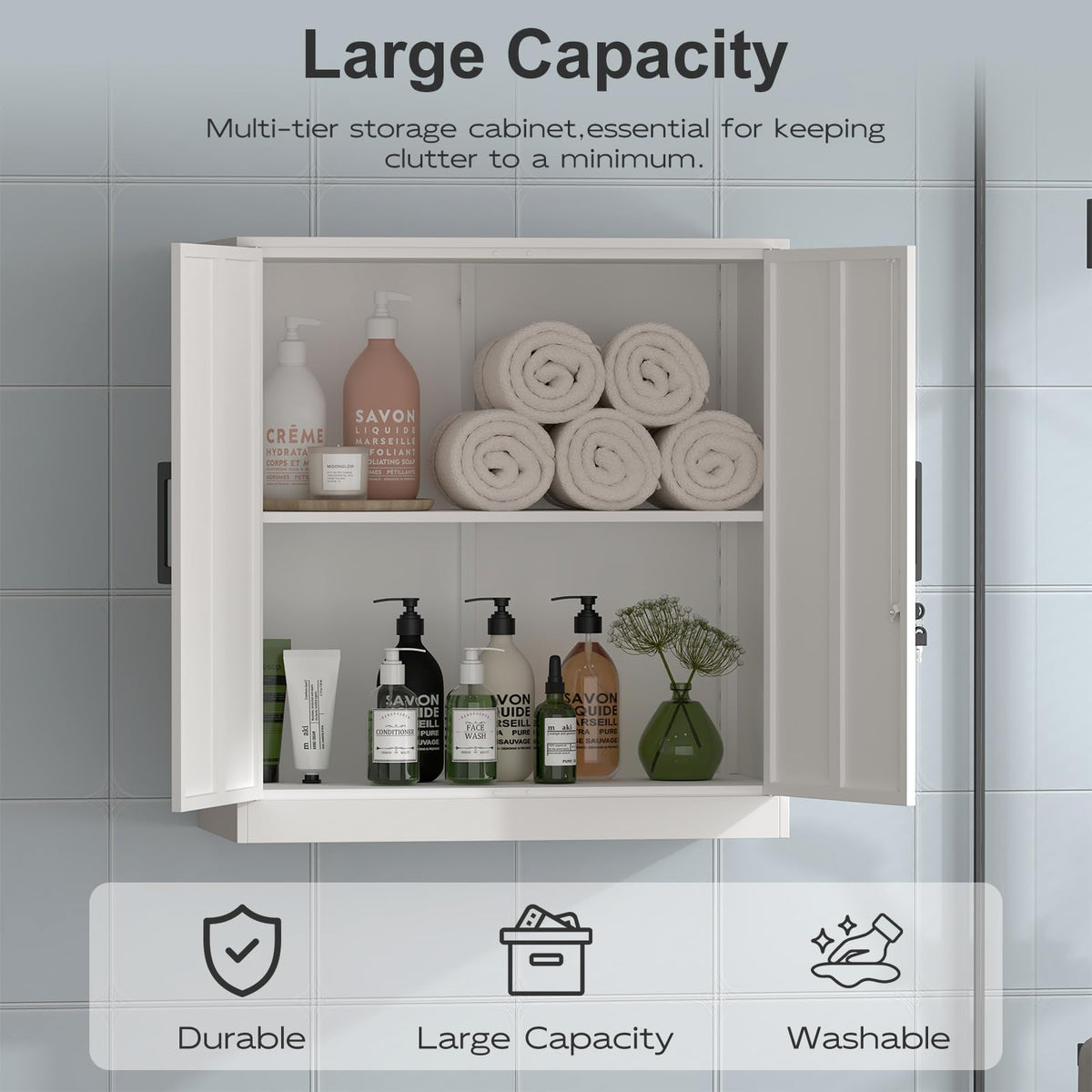 Lockable White Wall Cabinet with Adjustable Shelf Y2247