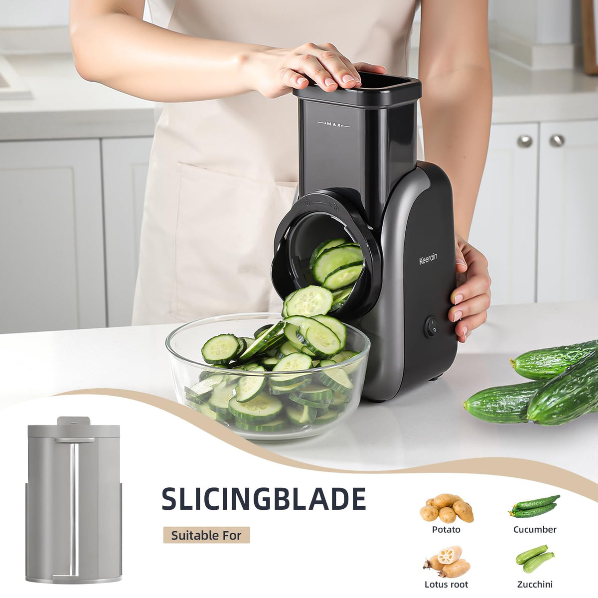 Electric Vegetable Slicer and Cheese Grater with 4 Stainless Steel Blades I1071