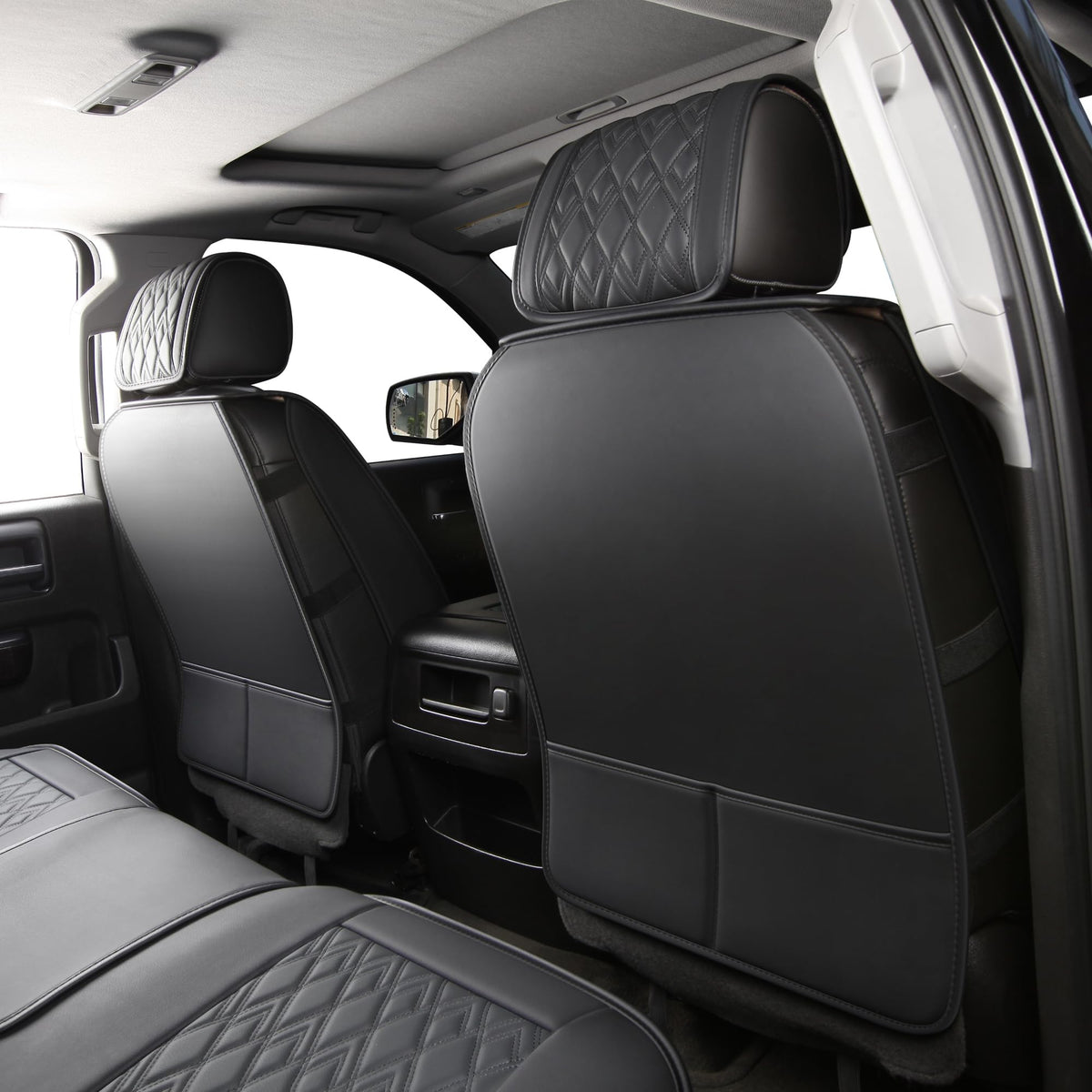 Leather Seat Covers for Chevy Silverado GMC Sierra, Custom Fit, Front Pair, Black Grey H353