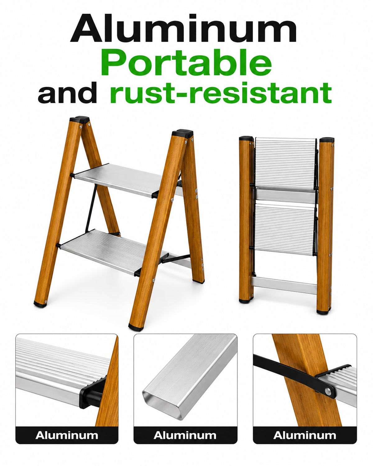 2 Step Lightweight Aluminum Folding Step Stool V152280