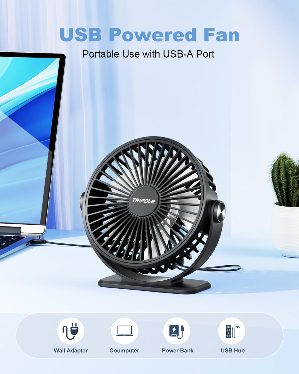 Black 2 Pack USB Powered Mini Desk Fan Q85234