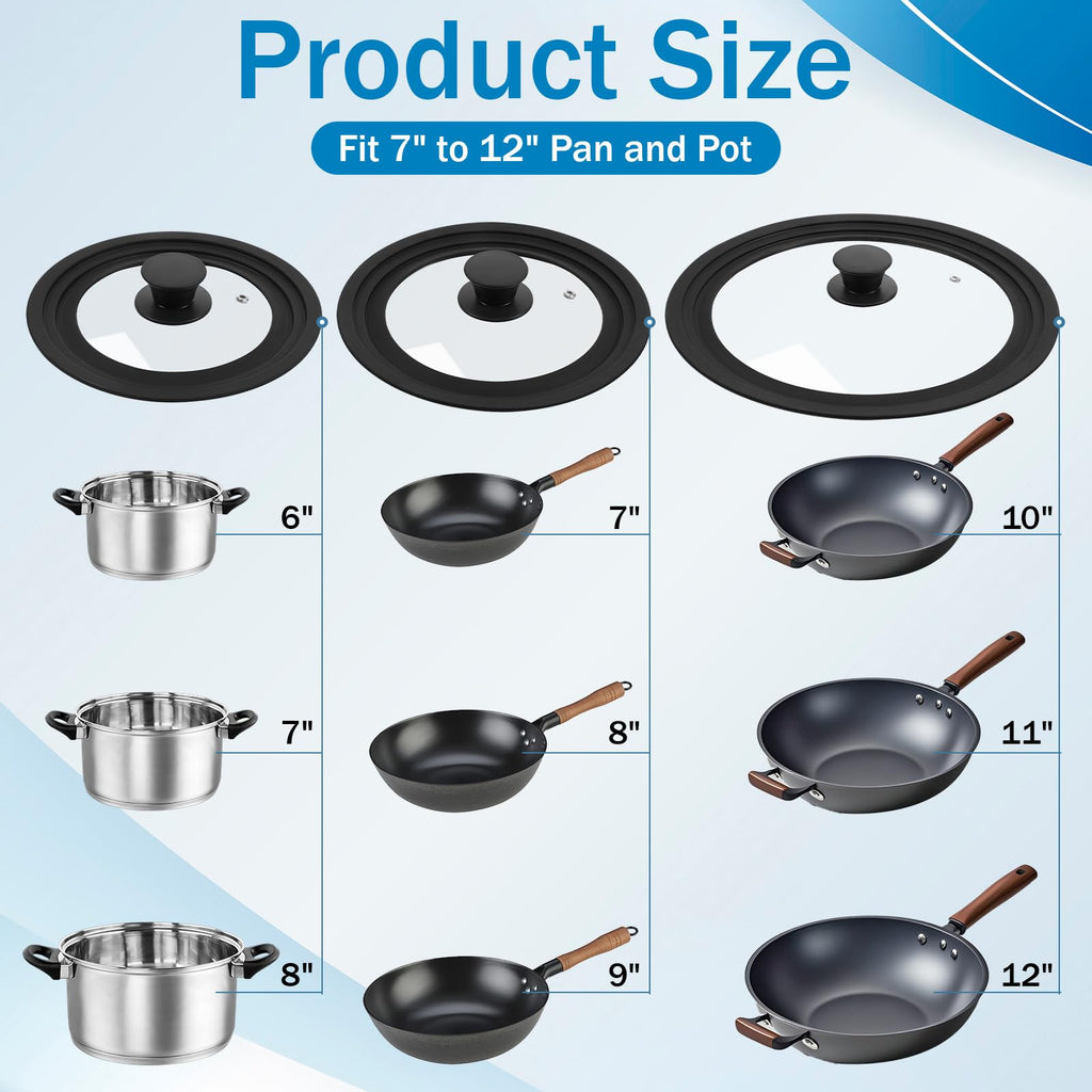 3 Pc Tempered Glass Pot Lids with Silicone Rim U115026