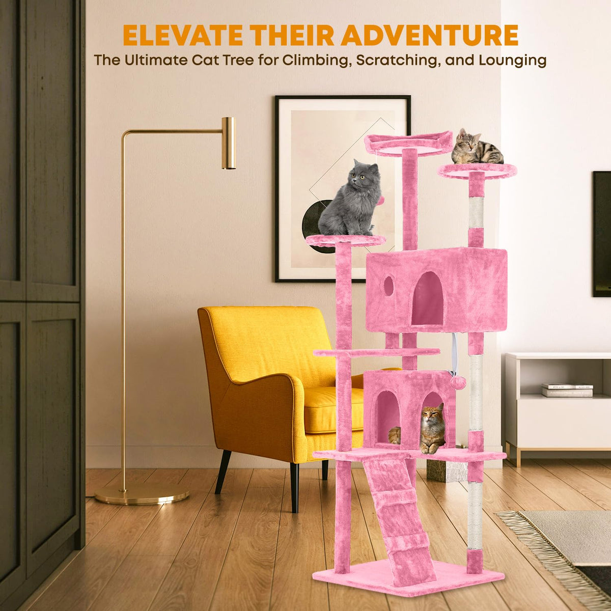 70in Pink Cat Tree with Scratching Post M462