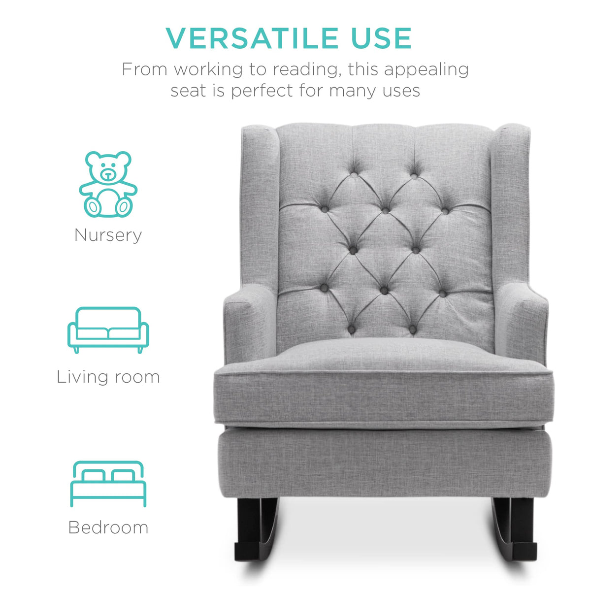 Gray Velvet Tufted Upholstered Rocking Accent Chair with Wood Frame U317