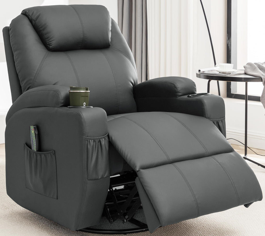 Massage Heat 360° Swivel Rocking Recliner Chair with Remote and Cup Holder U58376