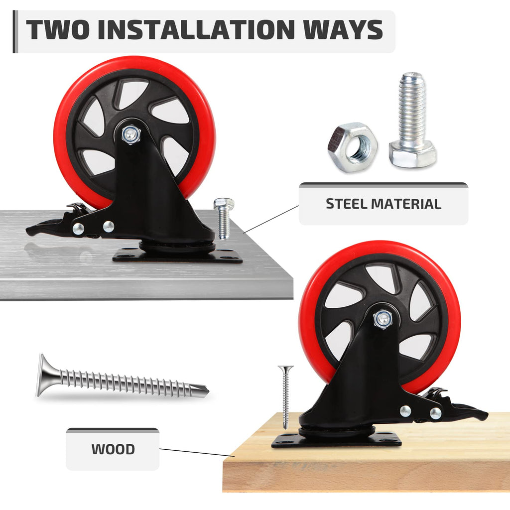 5 Inch Swivel Caster Wheel Set of 4 with Brake J19636