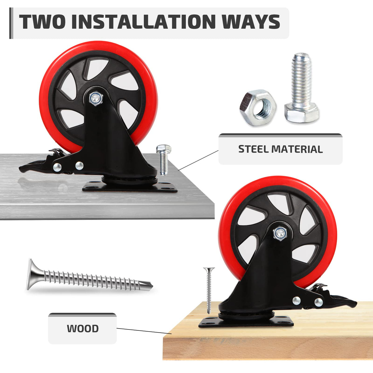 5 Inch Swivel Caster Wheel Set of 4 with Brake J19636