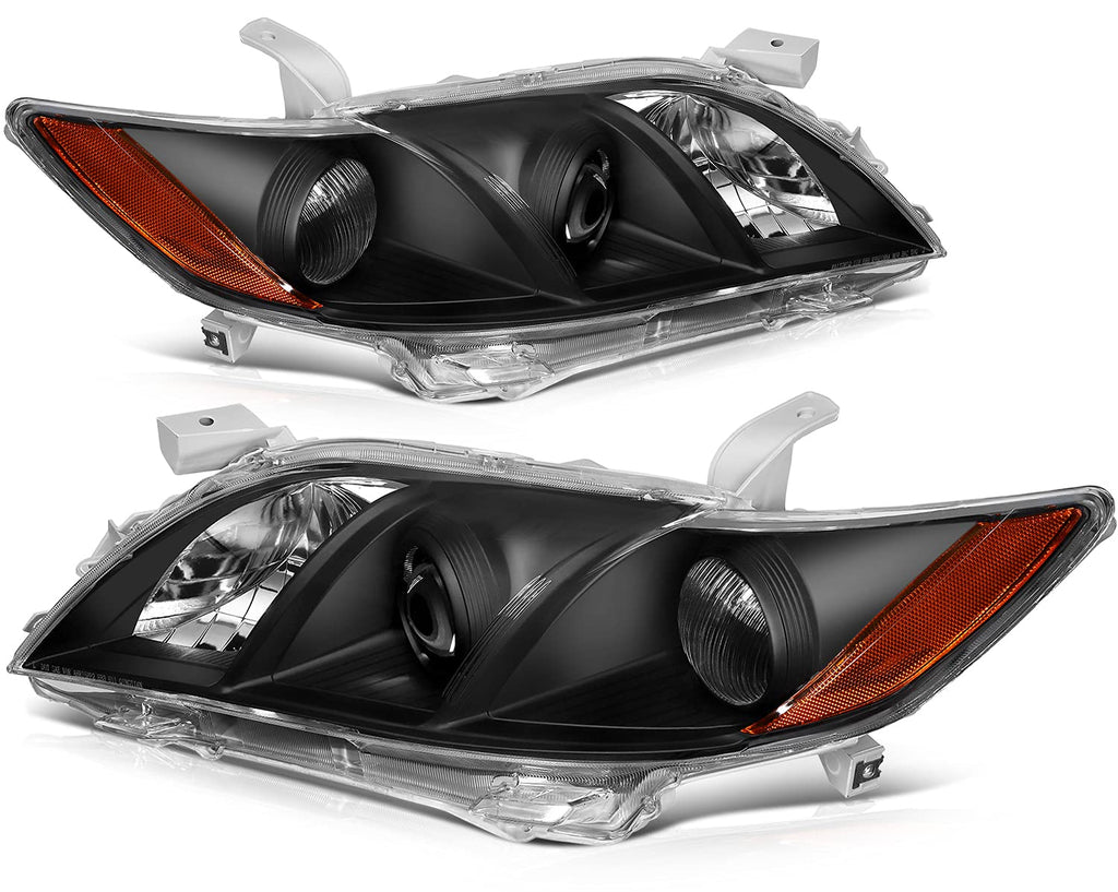 Black Housing Amber Reflector Clear Lens Headlights Assembly Pair Z132543