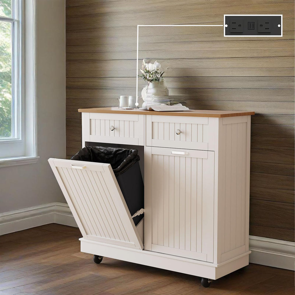 White 20 Gallon Tilt Out Trash Cabinet with Drawer Z40426