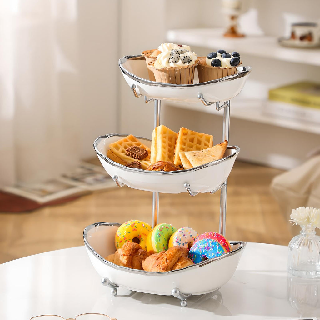 3 Tier Ceramic Fruit Bowl with Metal Stand K311
