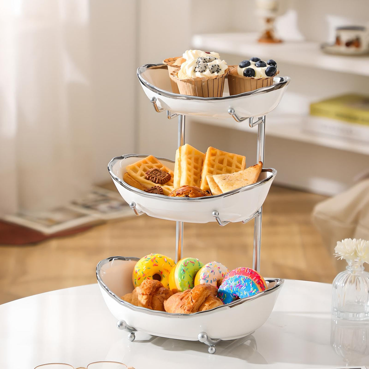 3 Tier Ceramic Fruit Bowl with Metal Stand K311