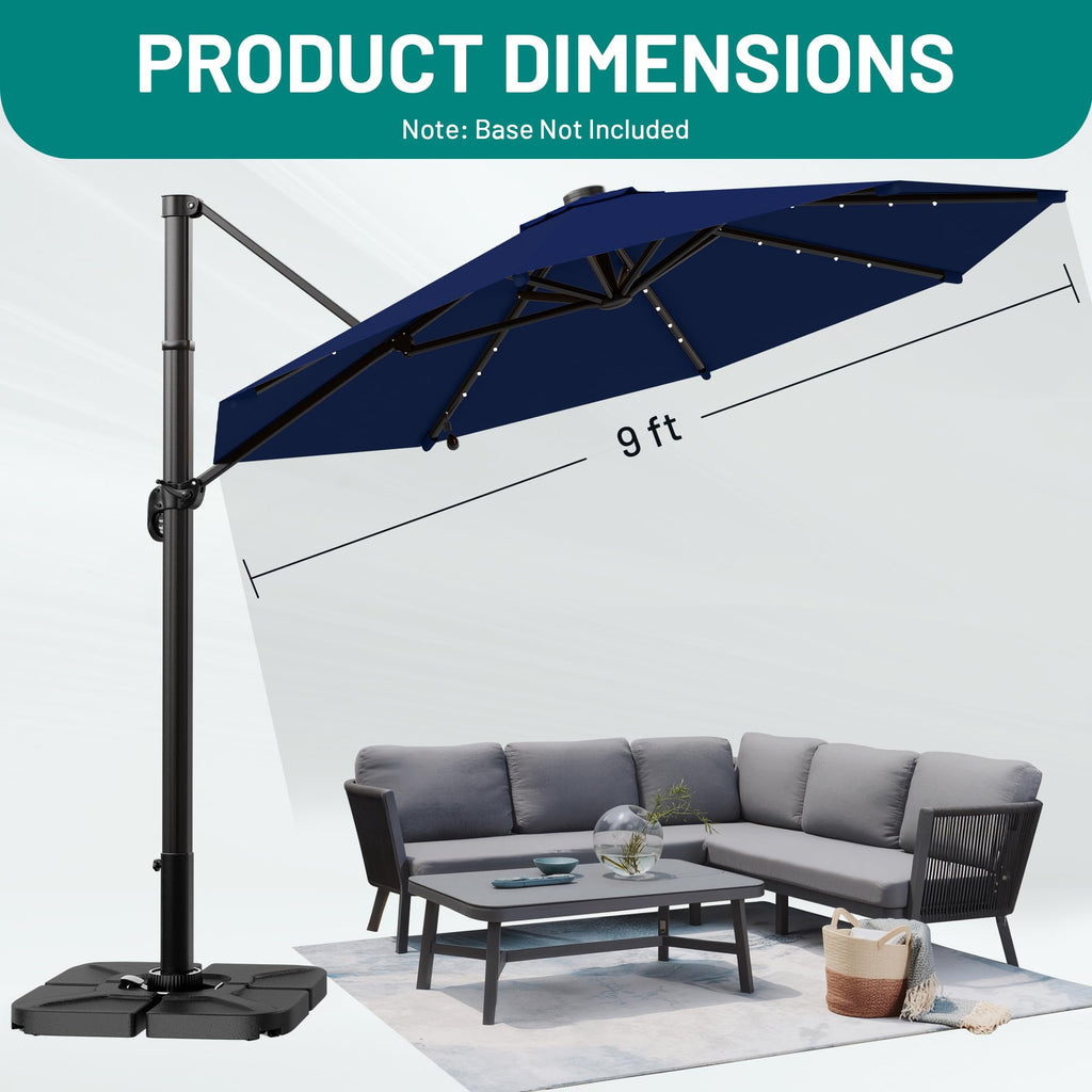 9FT Cantilever Patio Umbrella with Lights L69866