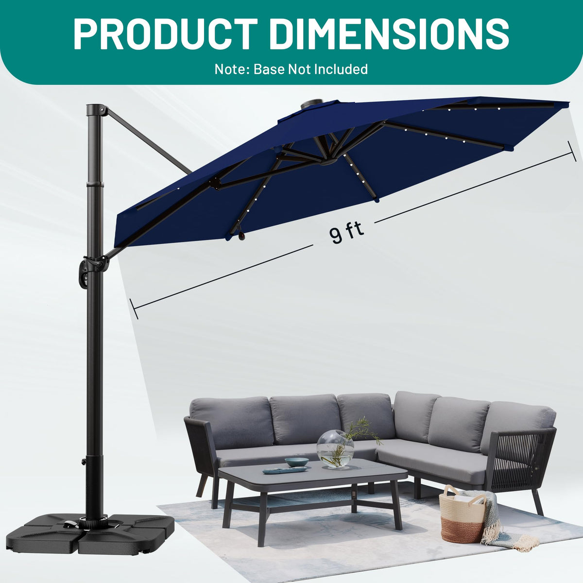 9FT Cantilever Patio Umbrella with Lights L69866