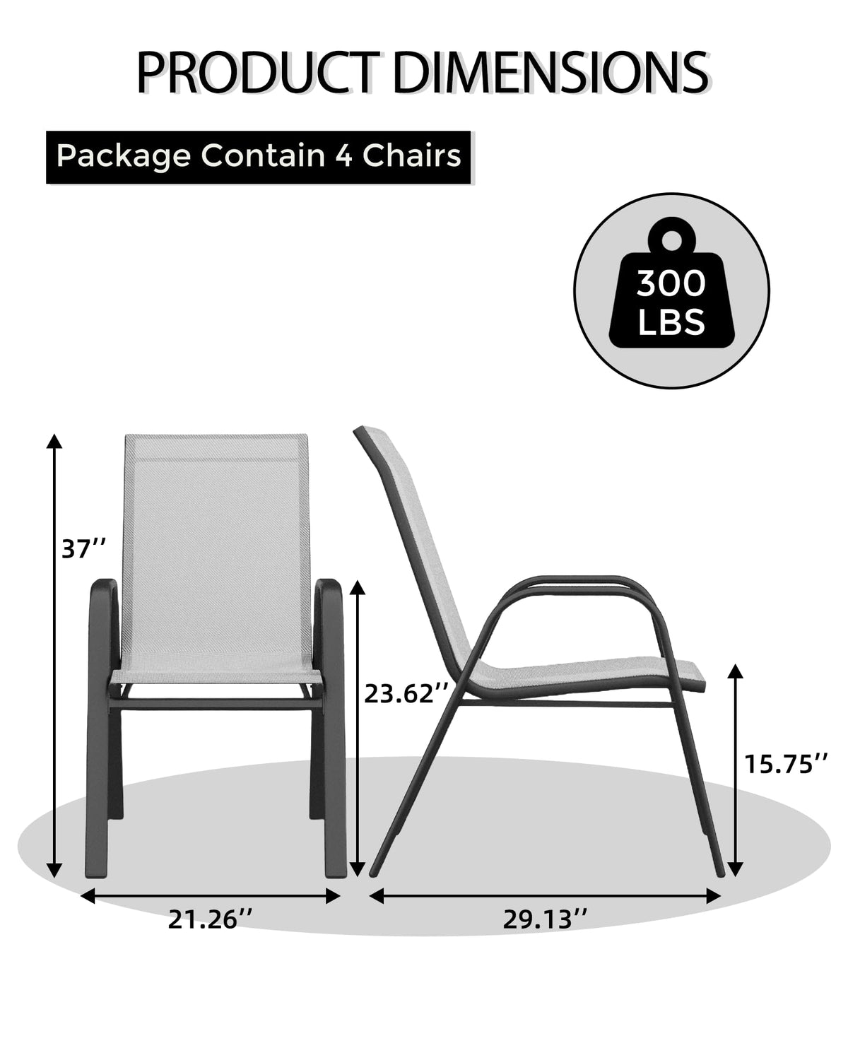 4 Pcs Stackable Grey Metal Textilene Patio Chairs H542994