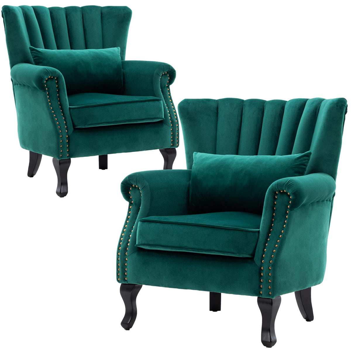 Velvet Accent Chairs Set of 2 Green J21008