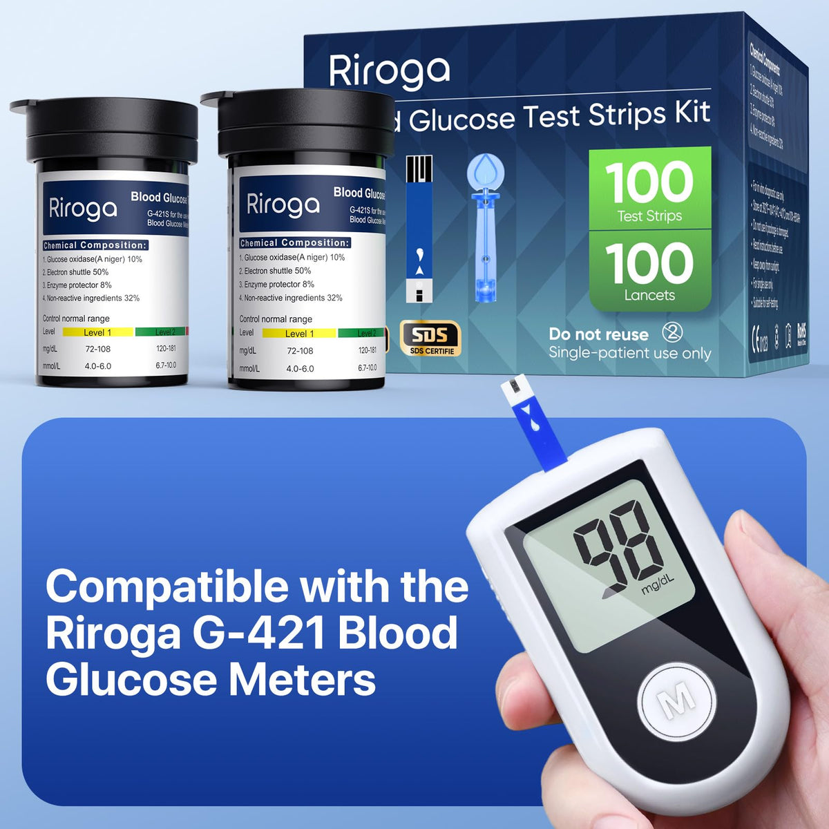 Blood Glucose Test Strips 100ct & Lancets 100ct L1410