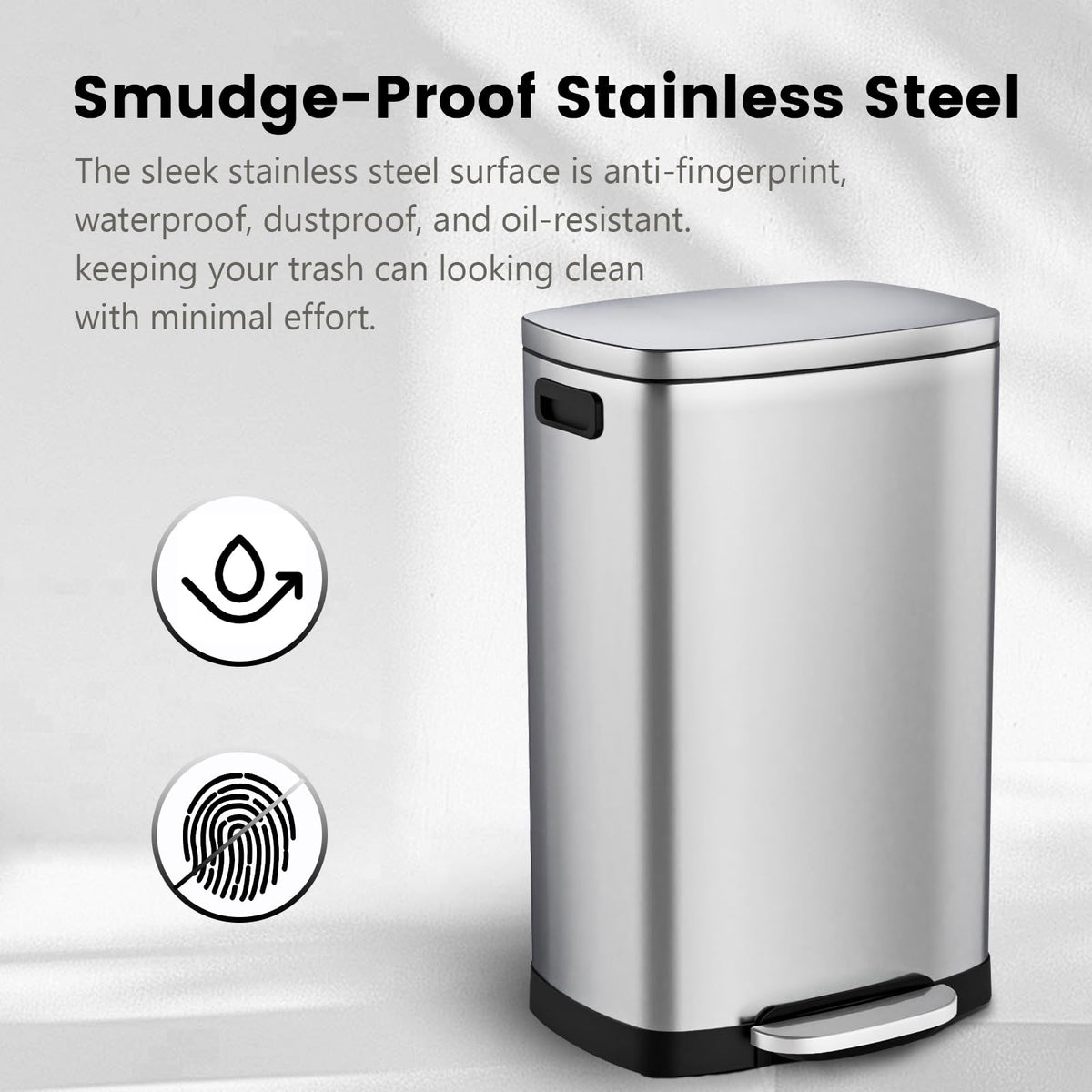 13.2 Gallon Stainless Steel Step Trash Can with Lid Q9389