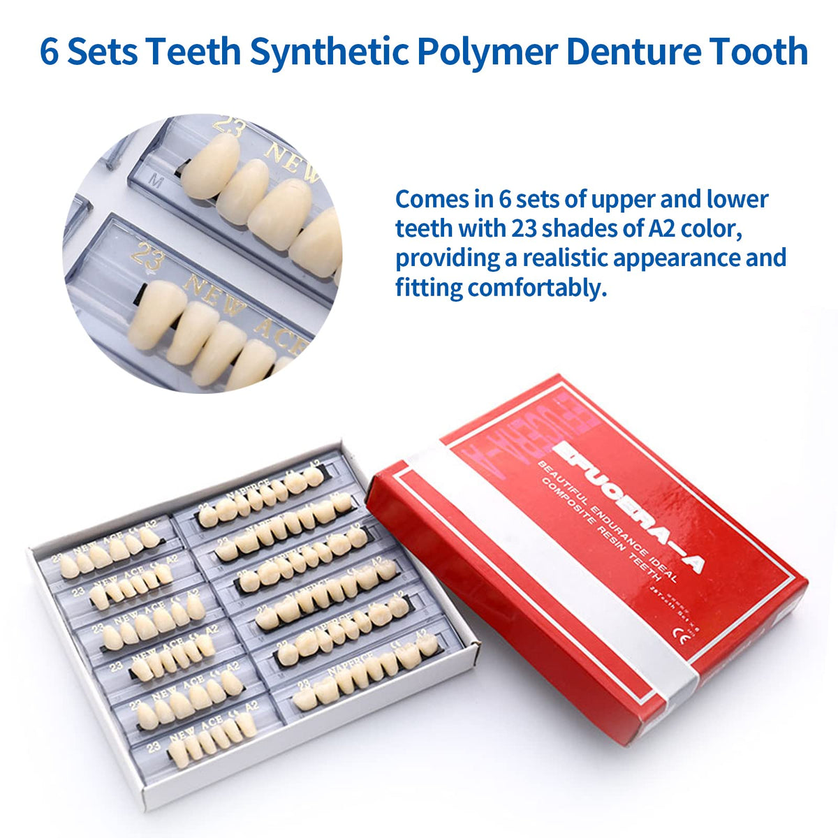 168 Pieces Acrylic Resin Denture Teeth 6 Sets 23 Shade A2 Upper + Lower B768