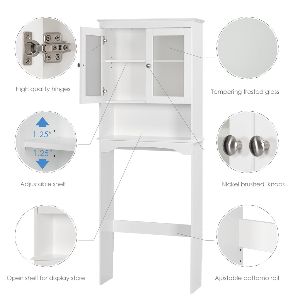 Over the Toilet Storage Cabinet with Tempered Glass Doors E1443