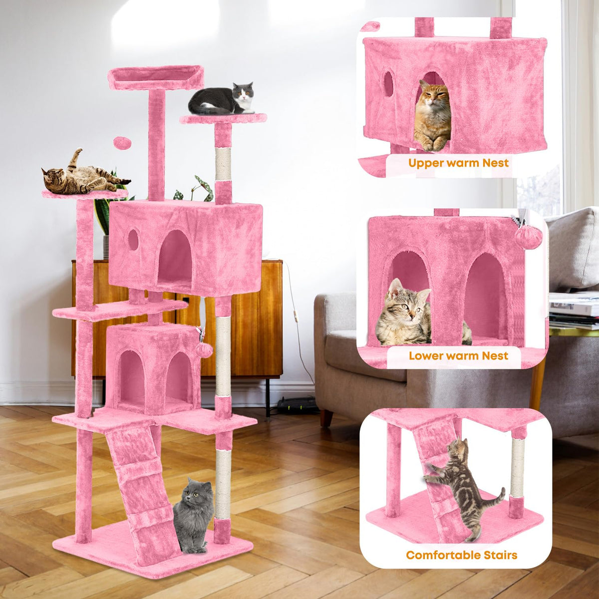 70in Pink Cat Tree with Scratching Post M462
