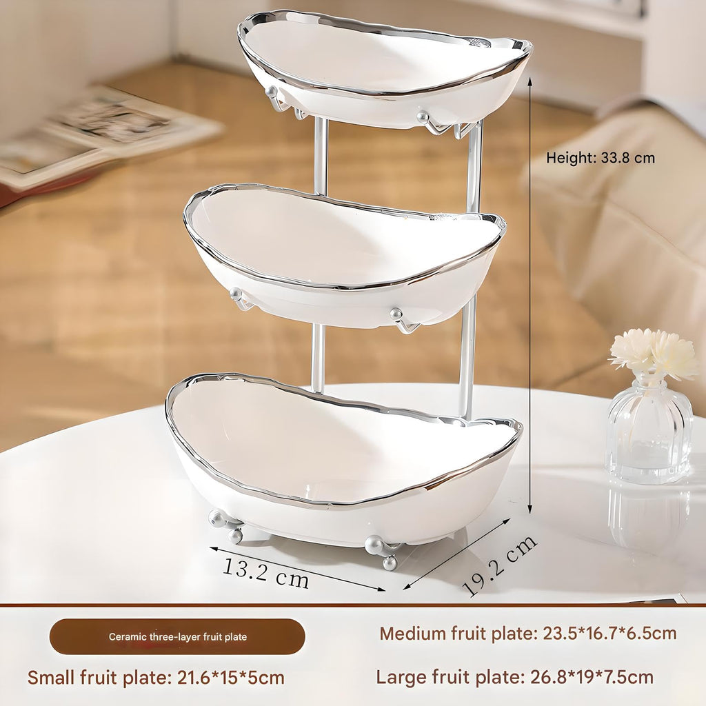 3 Tier Ceramic Fruit Bowl with Metal Stand K311