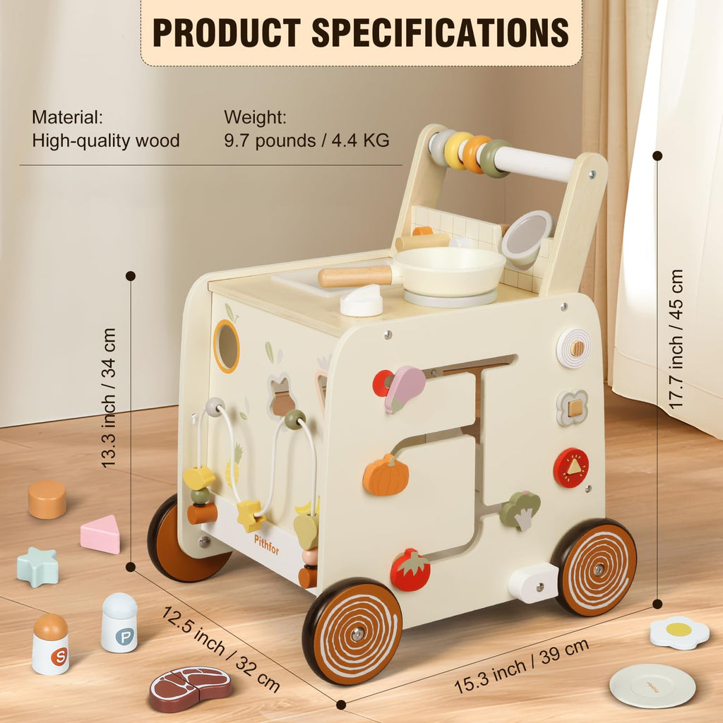 Wooden Baby Push Walker with Pretend Kitchen T607699
