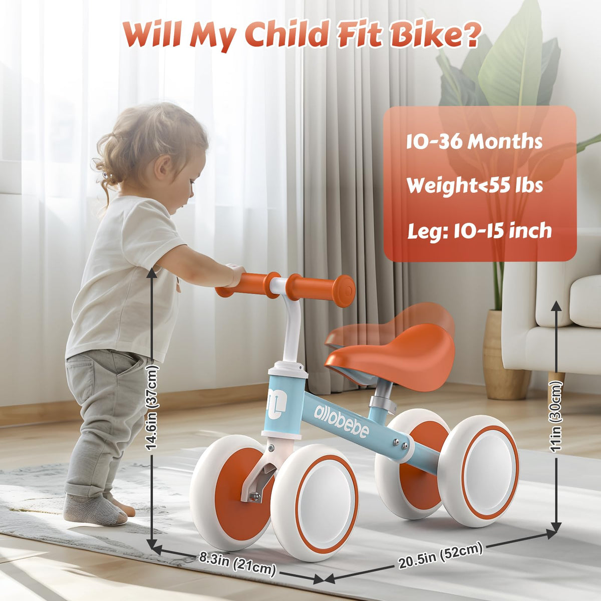 Baby Balance Bike 12-36 Months Adjustable Seat 3 Wheels U323696