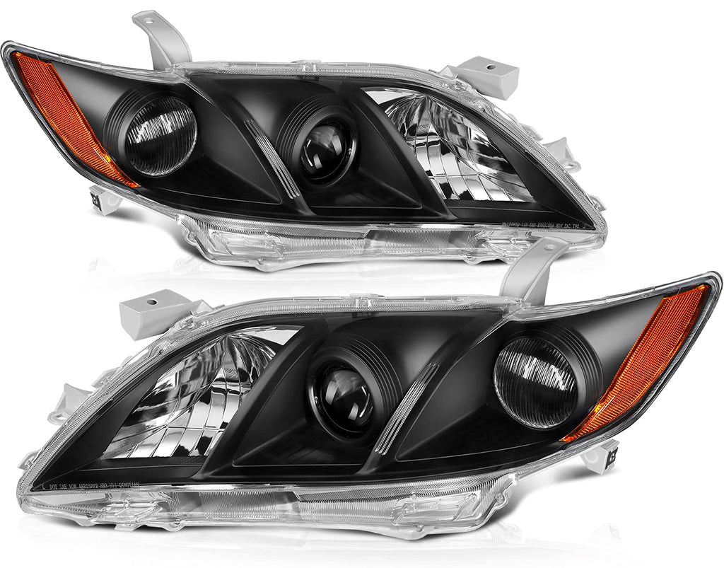 Black Housing Amber Reflector Clear Lens Headlights Assembly Pair Z132543
