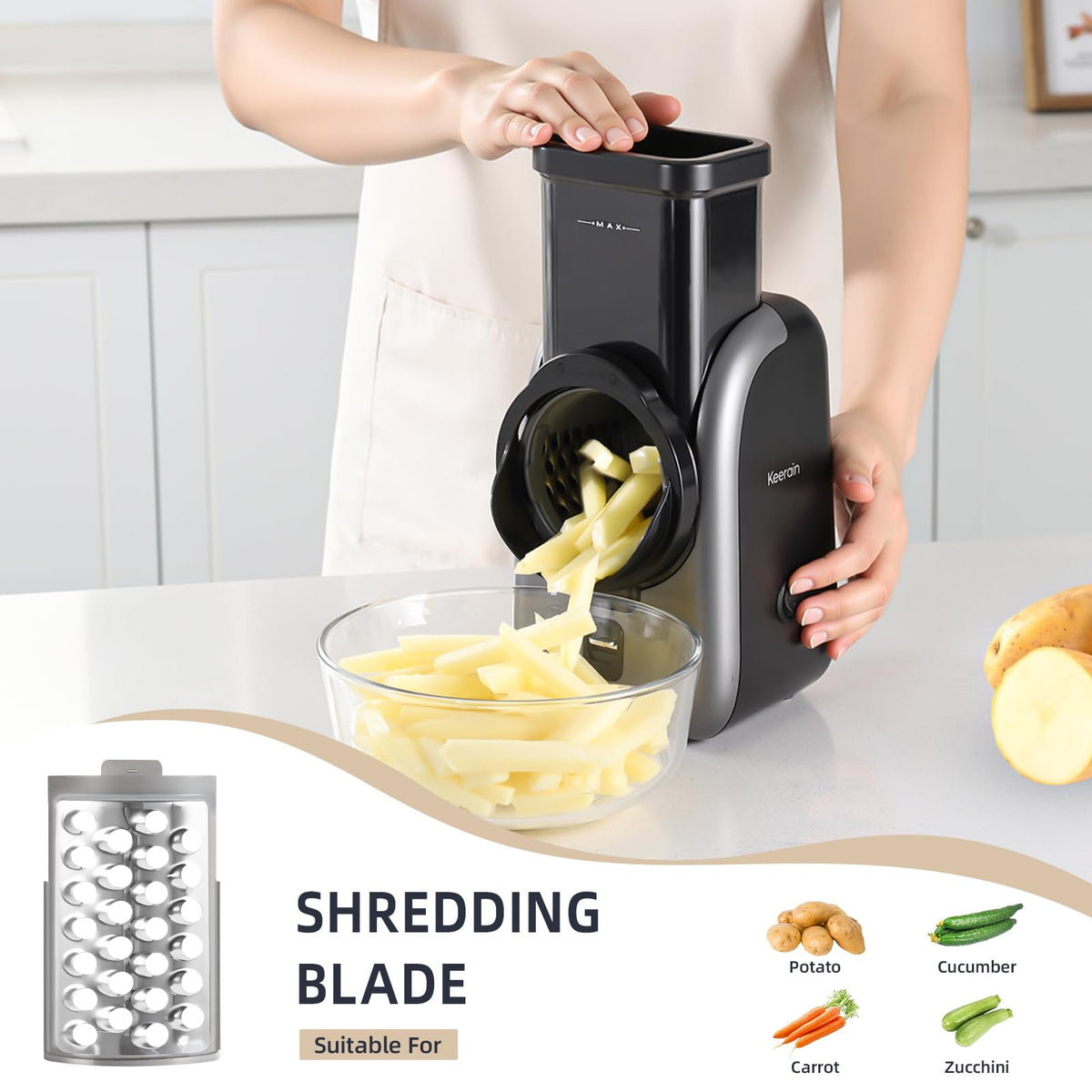 Electric Vegetable Slicer and Cheese Grater with 4 Stainless Steel Blades I1071