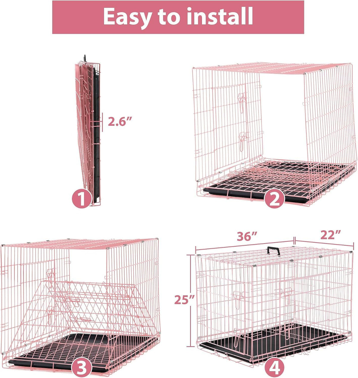 36 Inch Foldable Metal Dog Crate with Double Doors P490