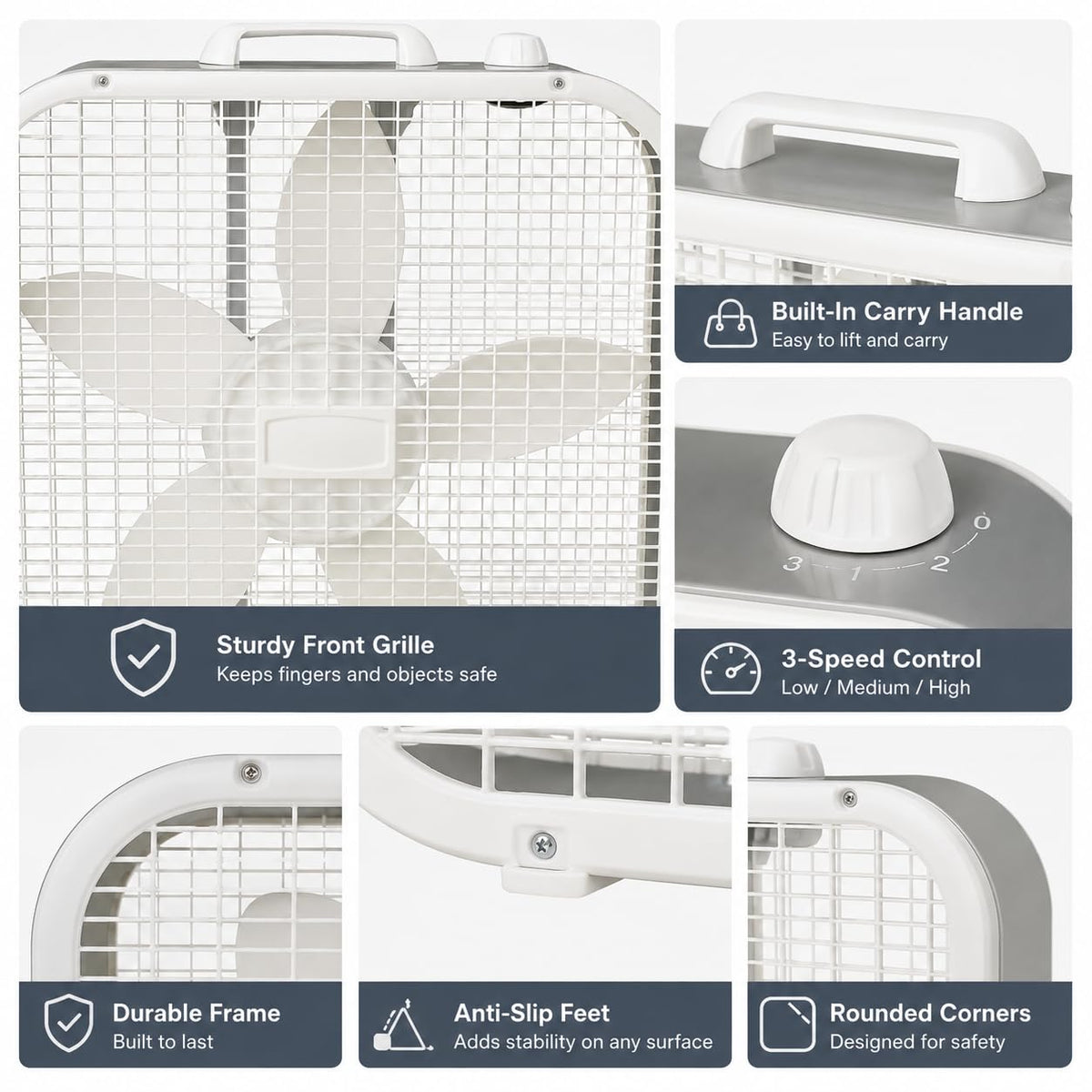 20 Inch 3 Speed White Box Fan O366487