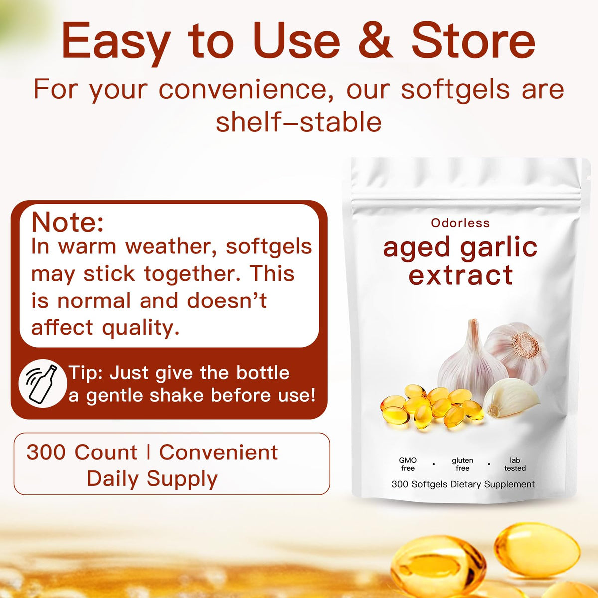 Odorless Organic Garlic Capsules 300 Count Y283
