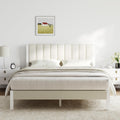 Full Size Metal Platform Bed Frame with Velvet White Headboard E184915